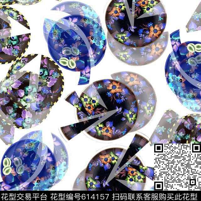 三角形盘子花卉几何切片不规则几何数码印花华亿平台下载（图片编号: 614157） - 瓦栏（Walan）