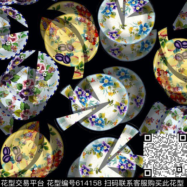 三角形盘子花卉几何切片不规则几何数码印花华亿平台下载（图片编号: 614158） - 瓦栏（Walan）