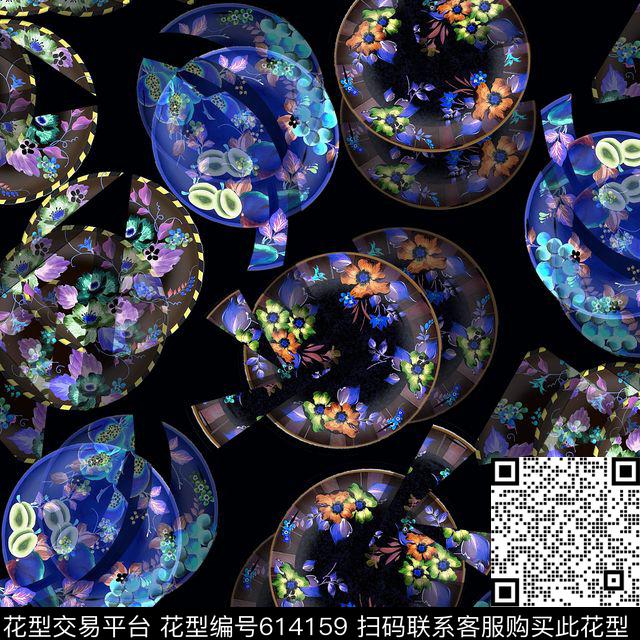 三角形盘子花卉几何切片不规则几何数码印花华亿平台下载（图片编号: 614159） - 瓦栏（Walan）