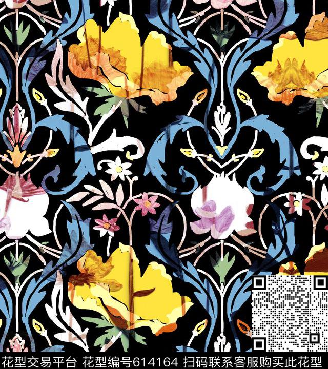 时尚欧美大马士革宫廷风数码印花华亿平台下载（图片编号: 614164） - 瓦栏（Walan）