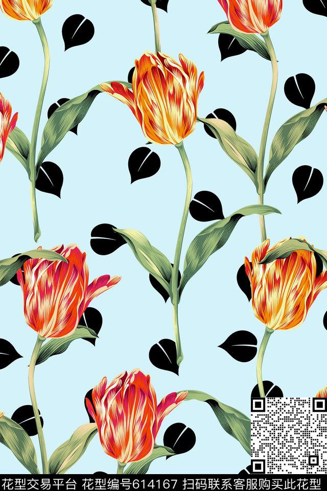 花朵花卉叶子数码印花华亿平台下载（图片编号: 614167） - 瓦栏（Walan）