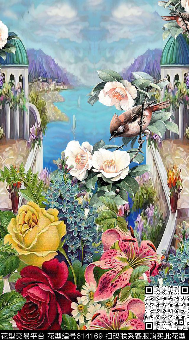 花鸟花朵花卉数码印花华亿平台下载（图片编号: 614169） - 瓦栏（Walan）