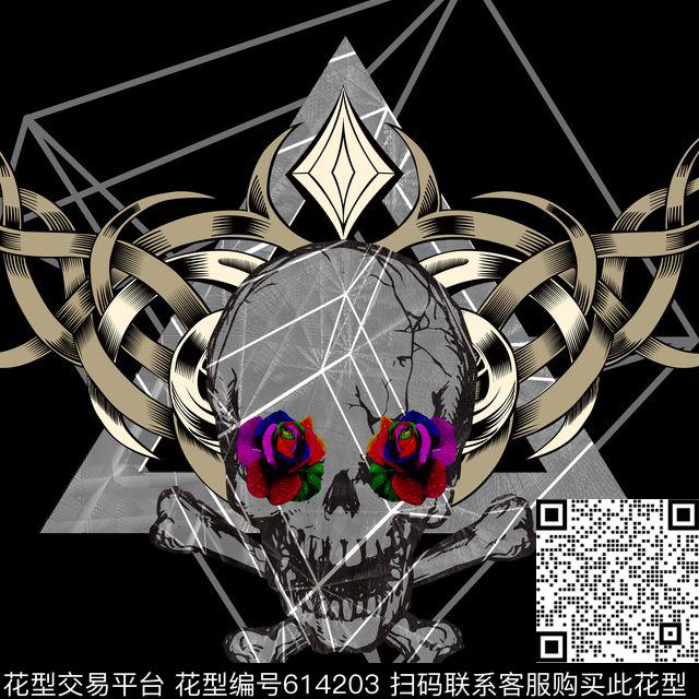 潮流时尚几何骷髅头数码印花华亿平台下载（图片编号: 614203） - 瓦栏（Walan）