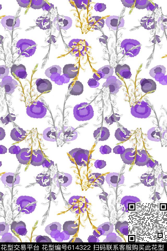 植物花卉风格化花卉花卉数码印花华亿平台下载（图片编号: 614322） - 瓦栏（Walan）