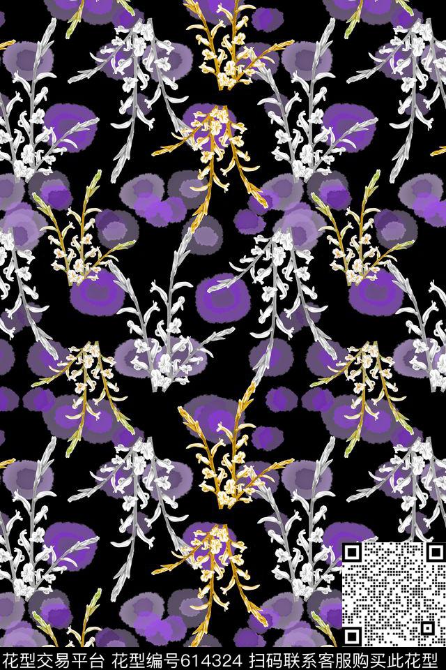 植物花卉风格化花卉花卉数码印花华亿平台下载（图片编号: 614324） - 瓦栏（Walan）