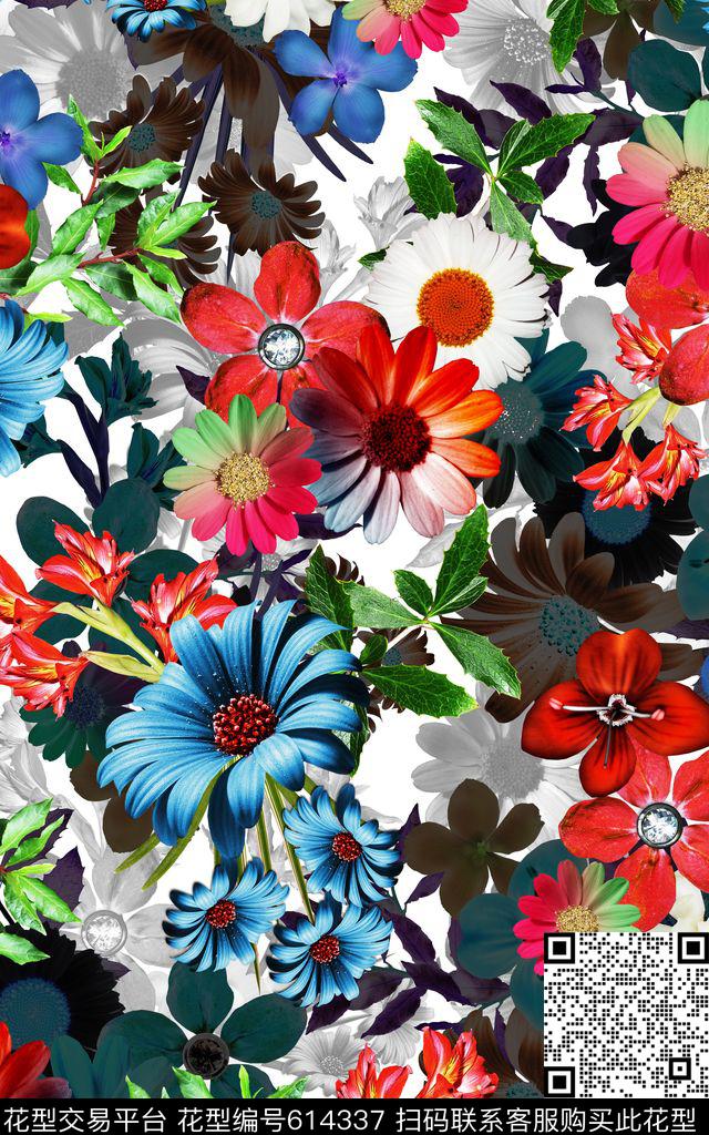 大花牡丹花朵数码印花华亿平台下载（图片编号: 614337） - 瓦栏（Walan）