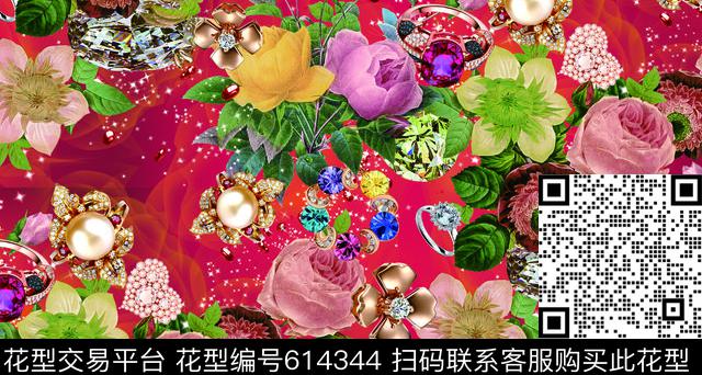 珠宝宝石花卉月季数码印花华亿平台下载（图片编号: 614344） - 瓦栏（Walan）