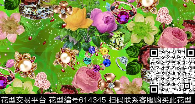 珠宝宝石花卉月季数码印花华亿平台下载（图片编号: 614345） - 瓦栏（Walan）