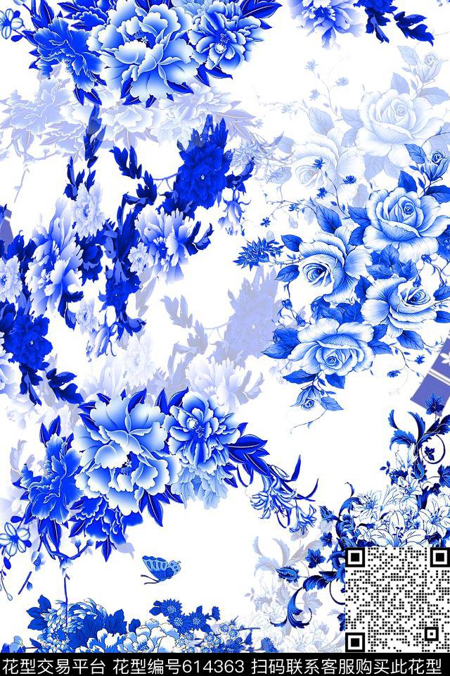 花卉花朵中国风。数码印花华亿平台下载（图片编号: 614363） - 瓦栏（Walan）