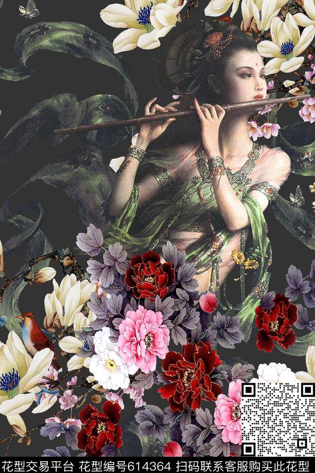 复古中国风花卉数码印花华亿平台下载（图片编号: 614364） - 瓦栏（Walan）