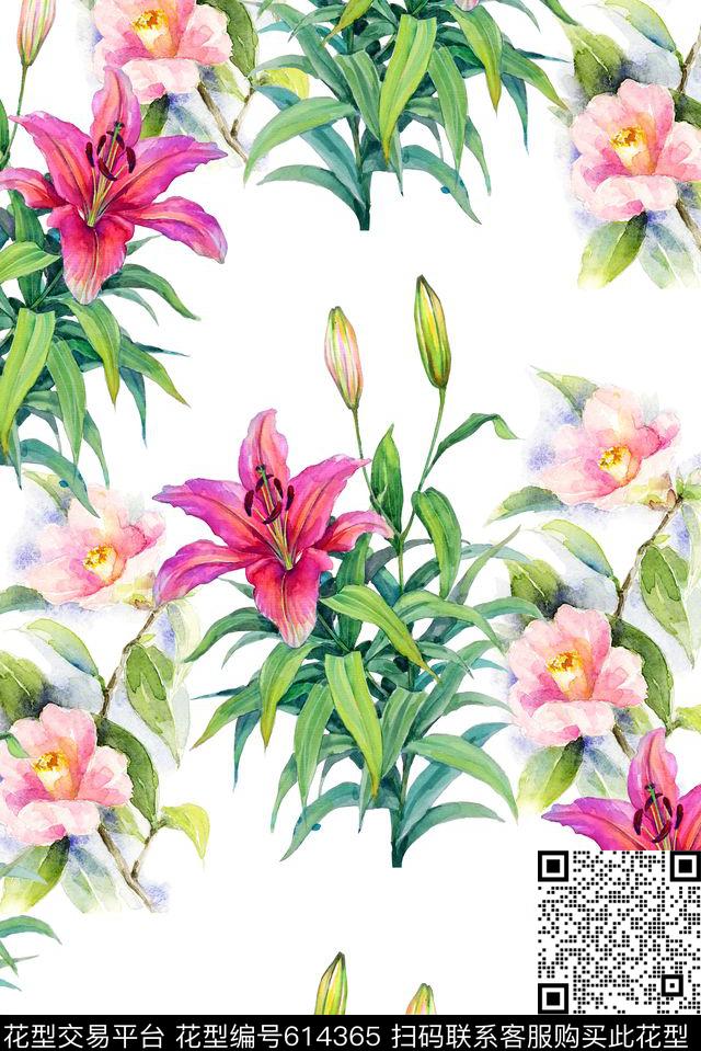 时尚手绘女装裙子花卉印花抽象艳丽清爽时尚可爱印花时尚大牌中国风花卉印花数码印花华亿平台下载（图片编号: 614365） - 瓦栏（Walan）