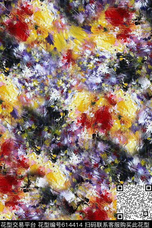 时尚抽象油画花卉印花时尚潮流时尚大牌复古风格数码印花华亿平台下载（图片编号: 614414） - 瓦栏（Walan）