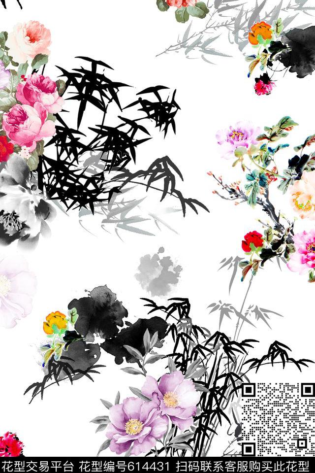 民族风中国风水墨数码印花华亿平台下载（图片编号: 614431） - 瓦栏（Walan）