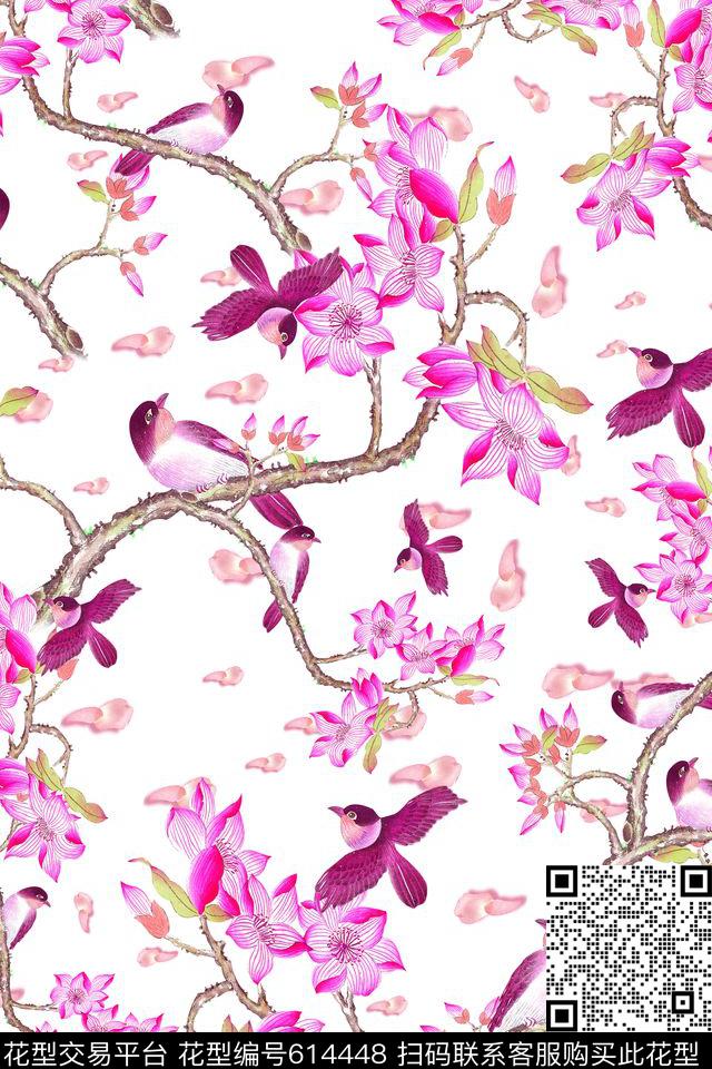 家纺女装连衣裙中国风工笔花鸟数码印花华亿平台下载（图片编号: 614448） - 瓦栏（Walan）