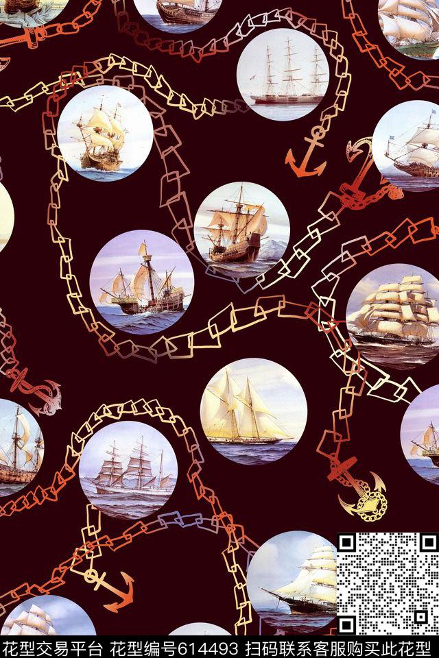 航海风格海洋数码印花华亿平台下载（图片编号: 614493） - 瓦栏（Walan）