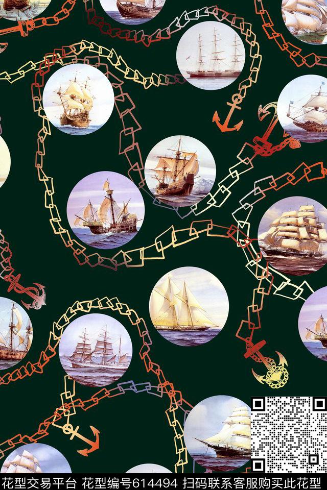 航海风格海洋数码印花华亿平台下载（图片编号: 614494） - 瓦栏（Walan）