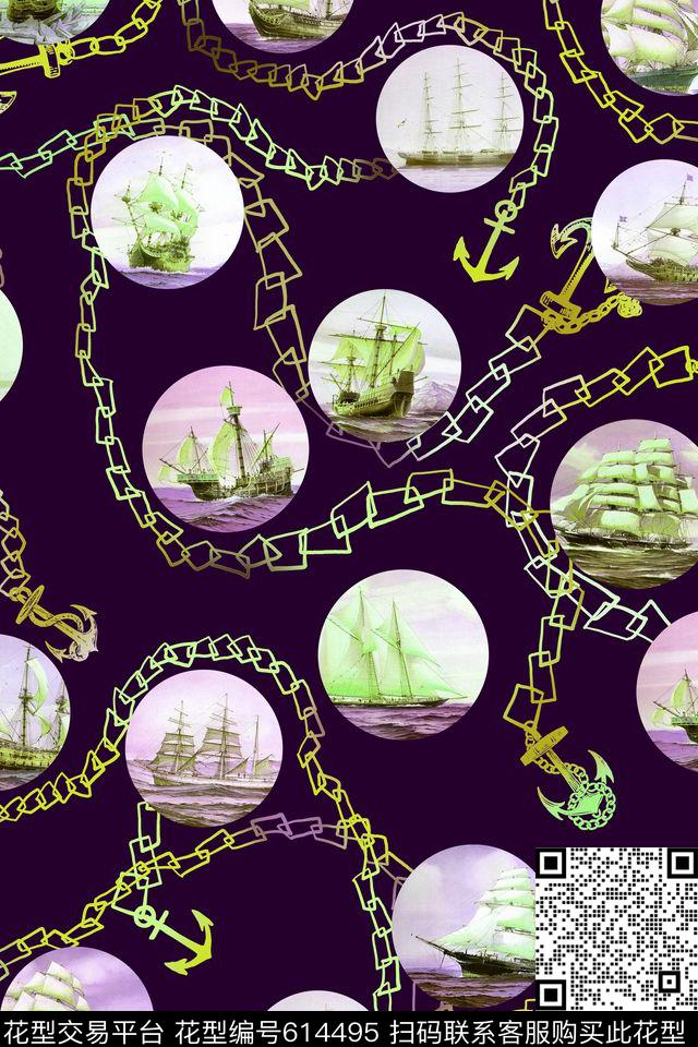 航海风格海洋数码印花华亿平台下载（图片编号: 614495） - 瓦栏（Walan）