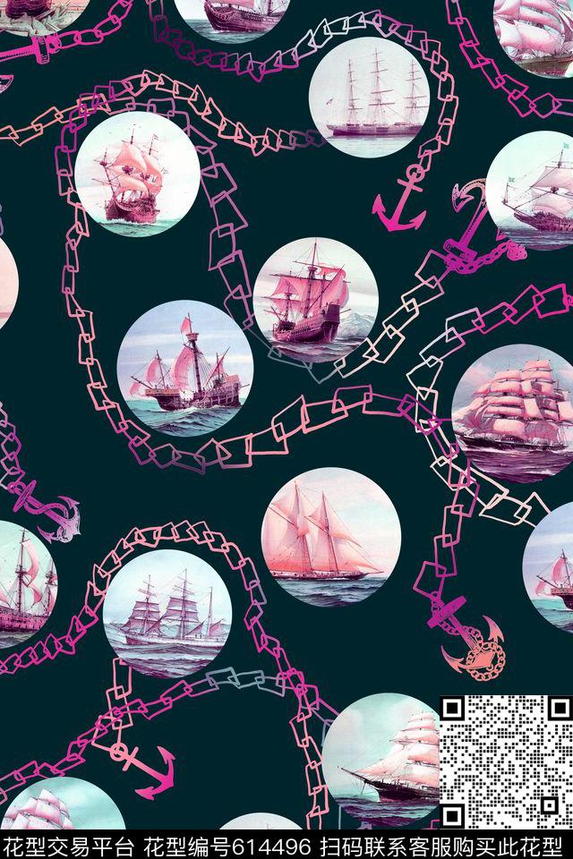 航海风格海洋数码印花华亿平台下载（图片编号: 614496） - 瓦栏（Walan）
