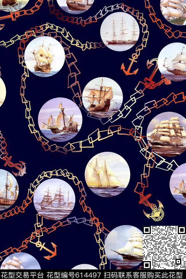 航海风格海洋年轻时尚数码印花华亿平台下载（图片编号: 614497） - 瓦栏（Walan）
