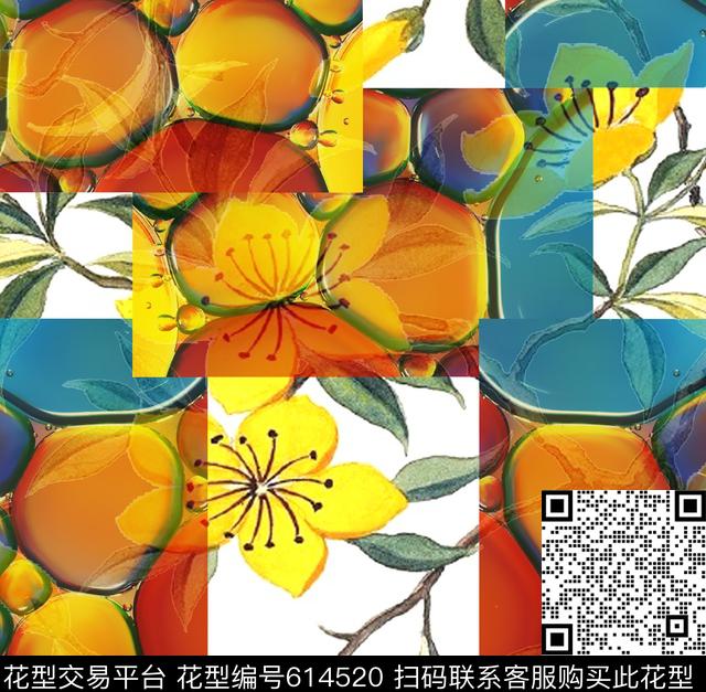 水仙花三色堇曼陀罗数码印花华亿平台下载（图片编号: 614520） - 瓦栏（Walan）