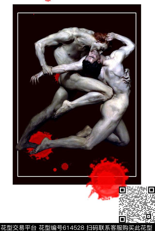 黑白油画人物格杀数码印花华亿平台下载（图片编号: 614528） - 瓦栏（Walan）