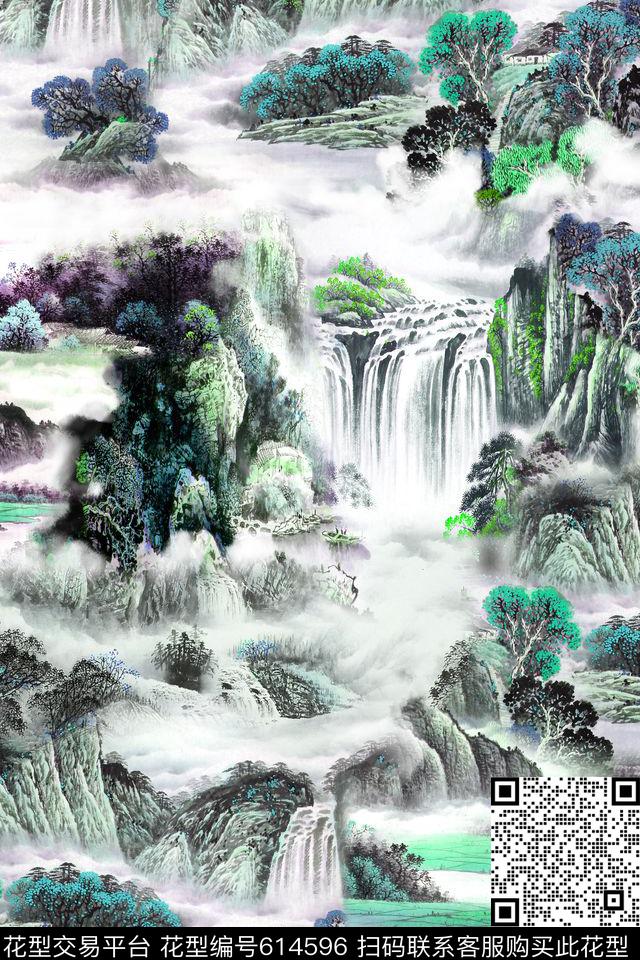 女装风景山水画数码印花华亿平台下载（图片编号: 614596） - 瓦栏（Walan）