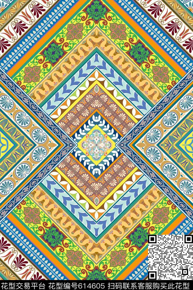 民族风部落花纹条纹传统印花华亿平台下载（图片编号: 614605） - 瓦栏（Walan）