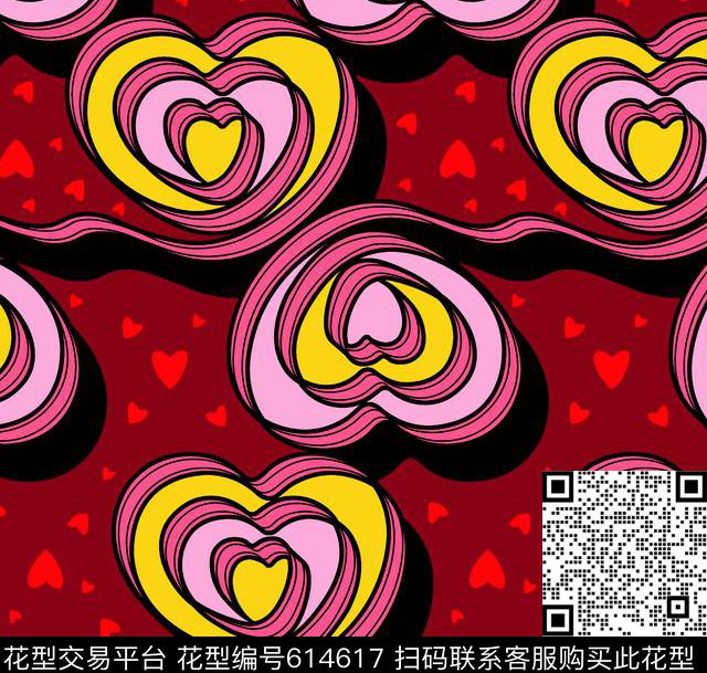心形几何心心相印传统印花华亿平台下载（图片编号: 614617） - 瓦栏（Walan）