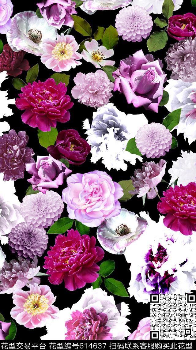 花卉热带时尚数码印花华亿平台下载（图片编号: 614637） - 瓦栏（Walan）