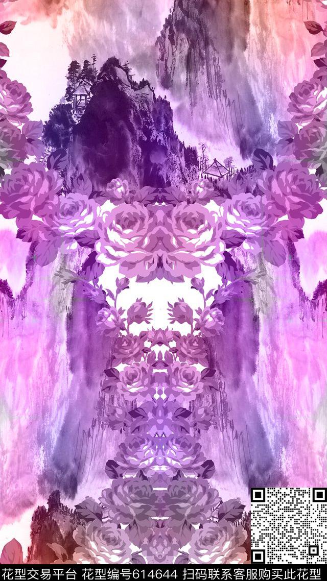 花卉风景山水画数码印花华亿平台下载（图片编号: 614644） - 瓦栏（Walan）