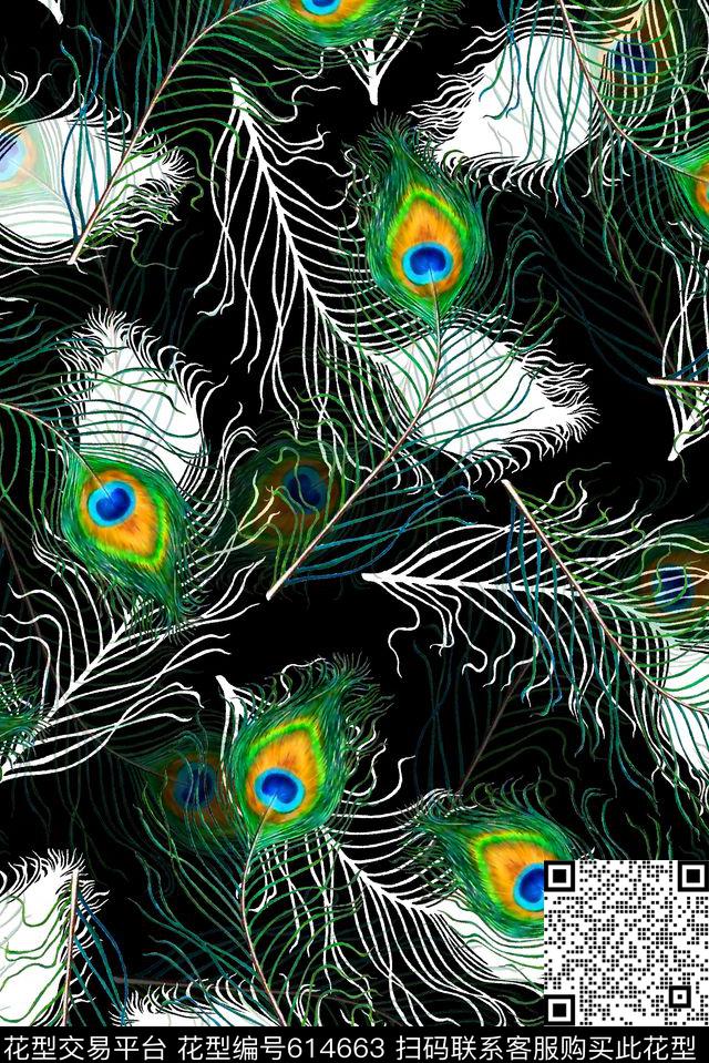 抽象几何清爽梦幻艺术平底立体手绘满版最新高清数码蕾丝民族中国风绣花珠宝肌理时尚潮

流大牌复古欧美风孔雀羽毛鸟羽毛女装裙数码印花华亿平台下载（图片编号: 614663） - 瓦栏（Walan）