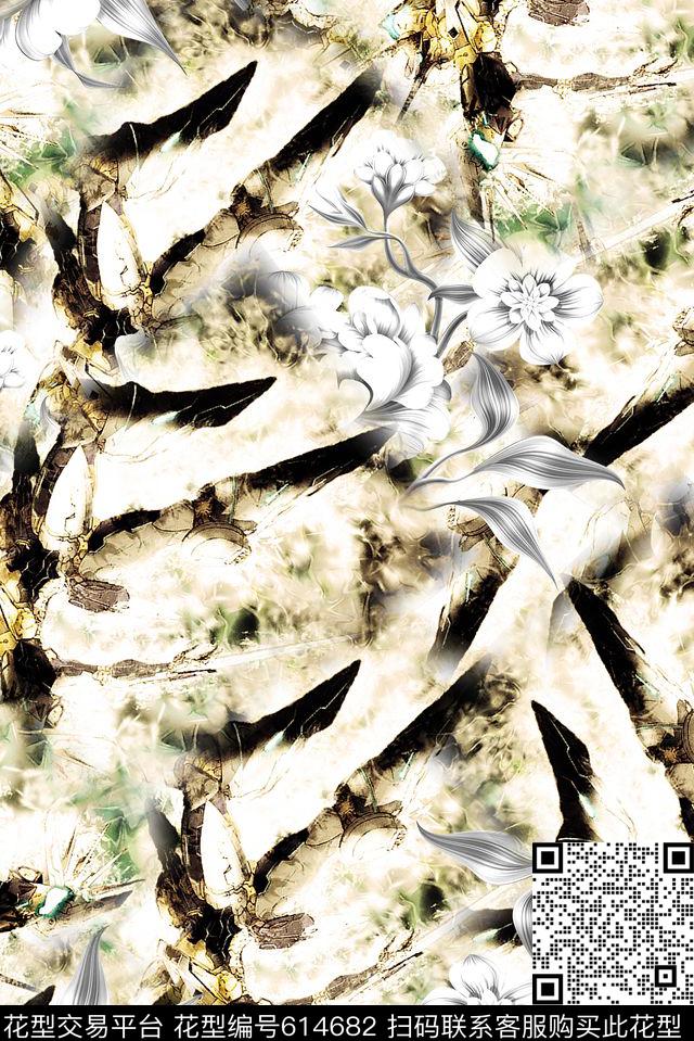 时尚潮流手绘游戏机器人印花时尚手绘花卉印花时尚潮流女装裙子外套印花数码印花华亿平台下载（图片编号: 614682） - 瓦栏（Walan）