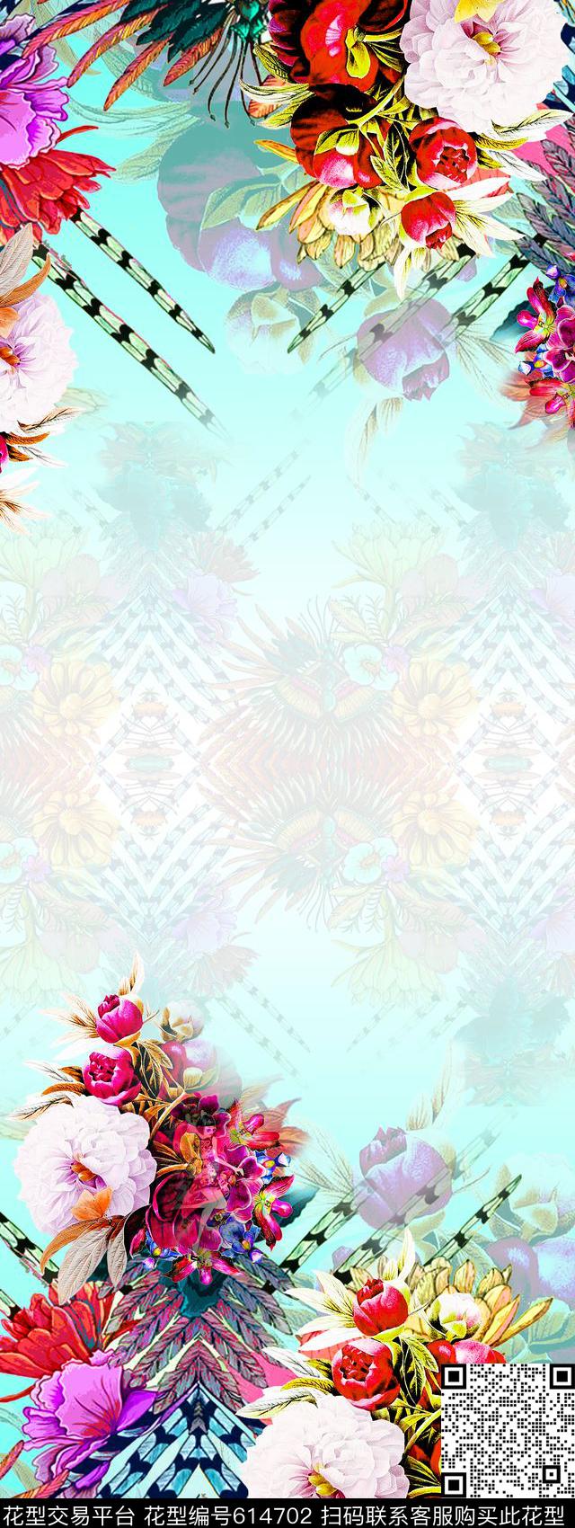 围巾华亿平台双边定位羽毛数码印花华亿平台下载（图片编号: 614702） - 瓦栏（Walan）