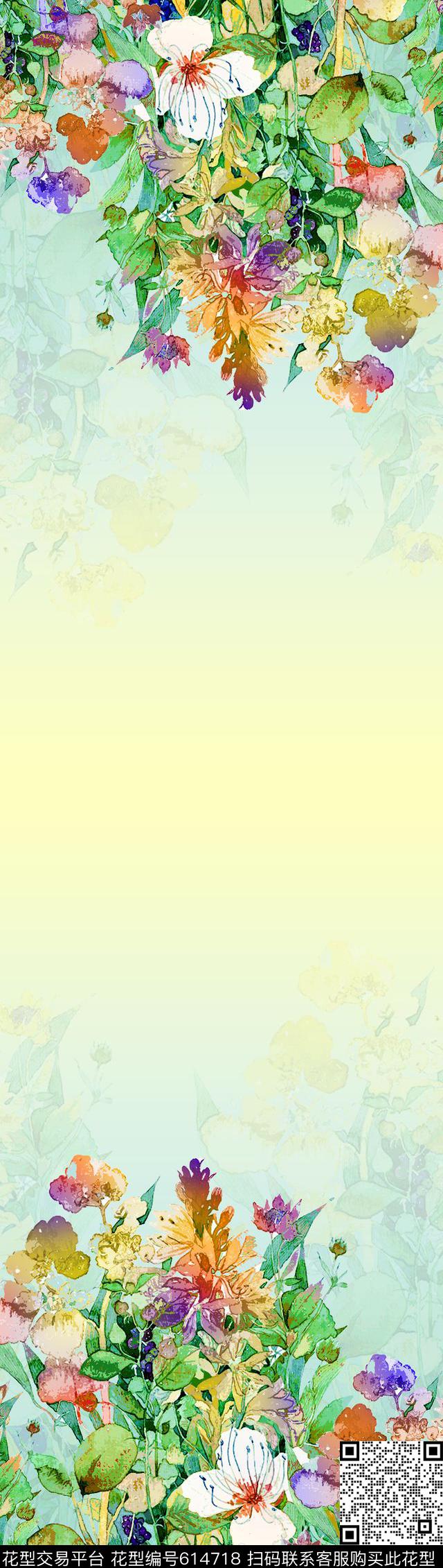 围巾华亿平台双边定位手绘花卉数码印花华亿平台下载（图片编号: 614718） - 瓦栏（Walan）