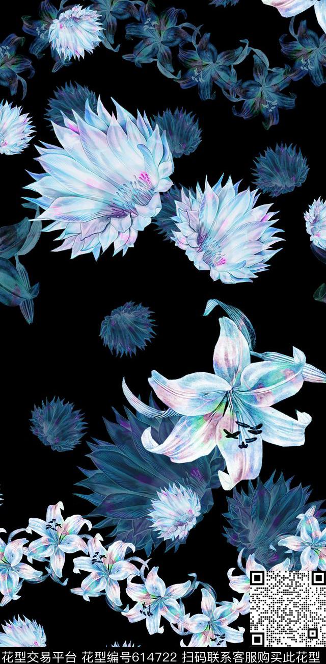 水彩花卉女装数码印花华亿平台下载（图片编号: 614722） - 瓦栏（Walan）