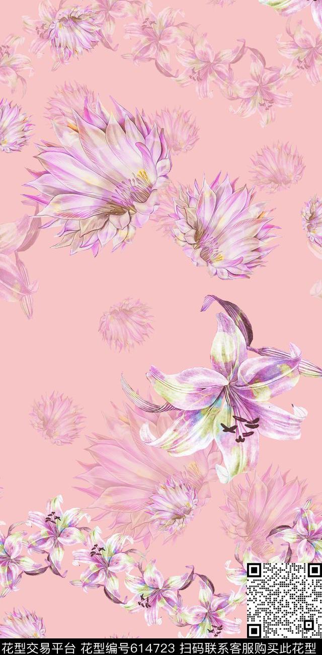 水彩花卉女装数码印花华亿平台下载（图片编号: 614723） - 瓦栏（Walan）