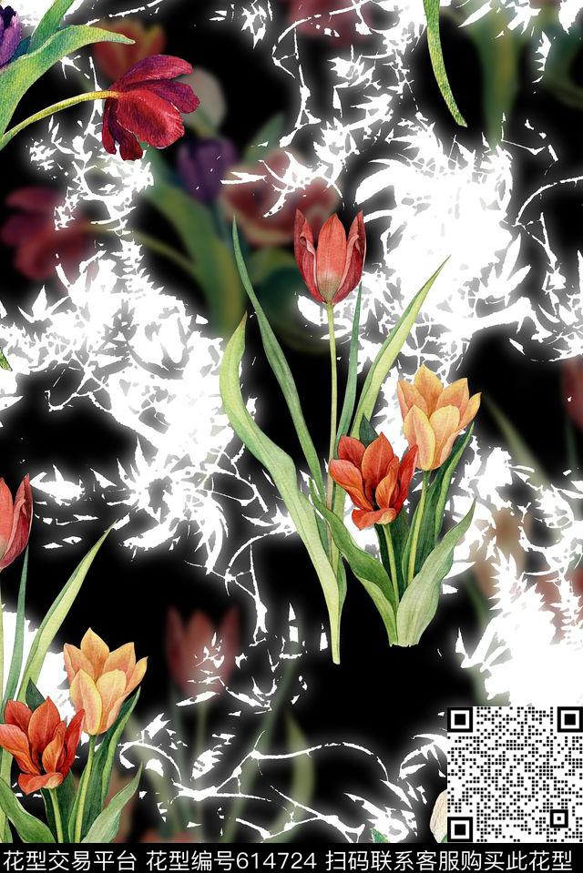 时尚女装裙子花卉印花时尚抽象纹理渐变印花时尚大牌中国风花卉数码印花华亿平台下载（图片编号: 614724） - 瓦栏（Walan）