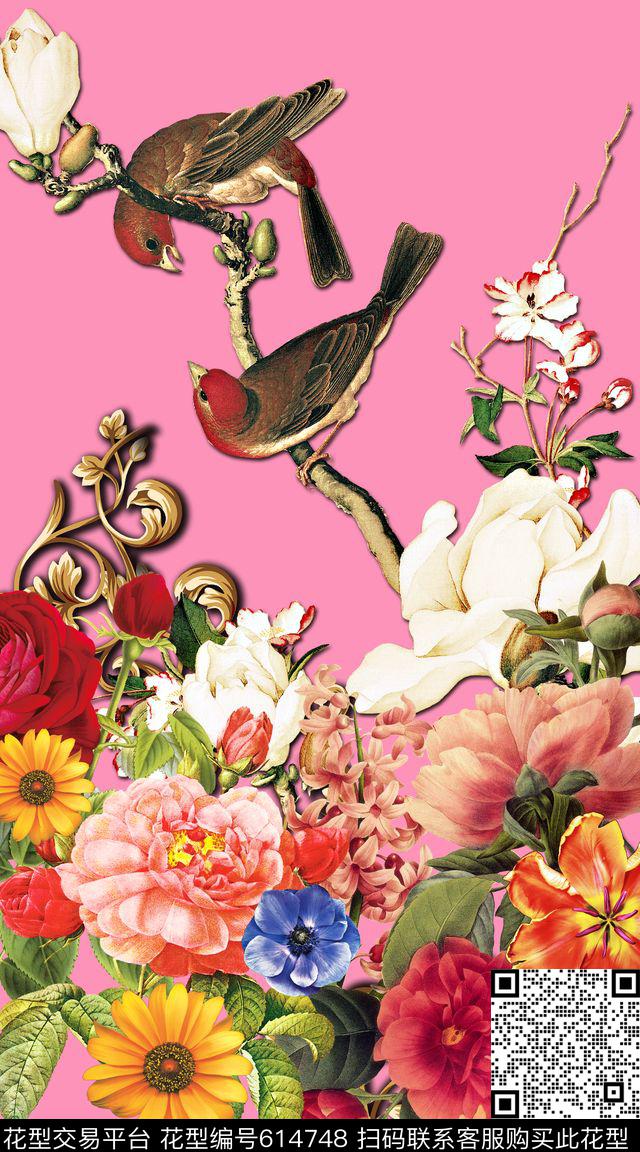 定位花鸟民族风数码印花华亿平台下载（图片编号: 614748） - 瓦栏（Walan）