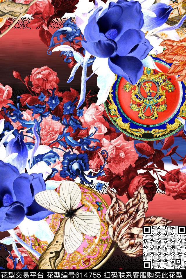 数码中国风花卉数码印花华亿平台下载（图片编号: 614755） - 瓦栏（Walan）