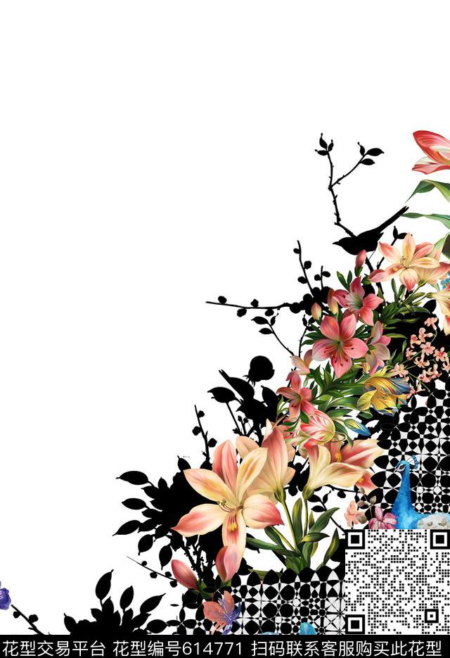 定位几何花卉印花华亿平台下载（图片编号: 614771） - 瓦栏（Walan）