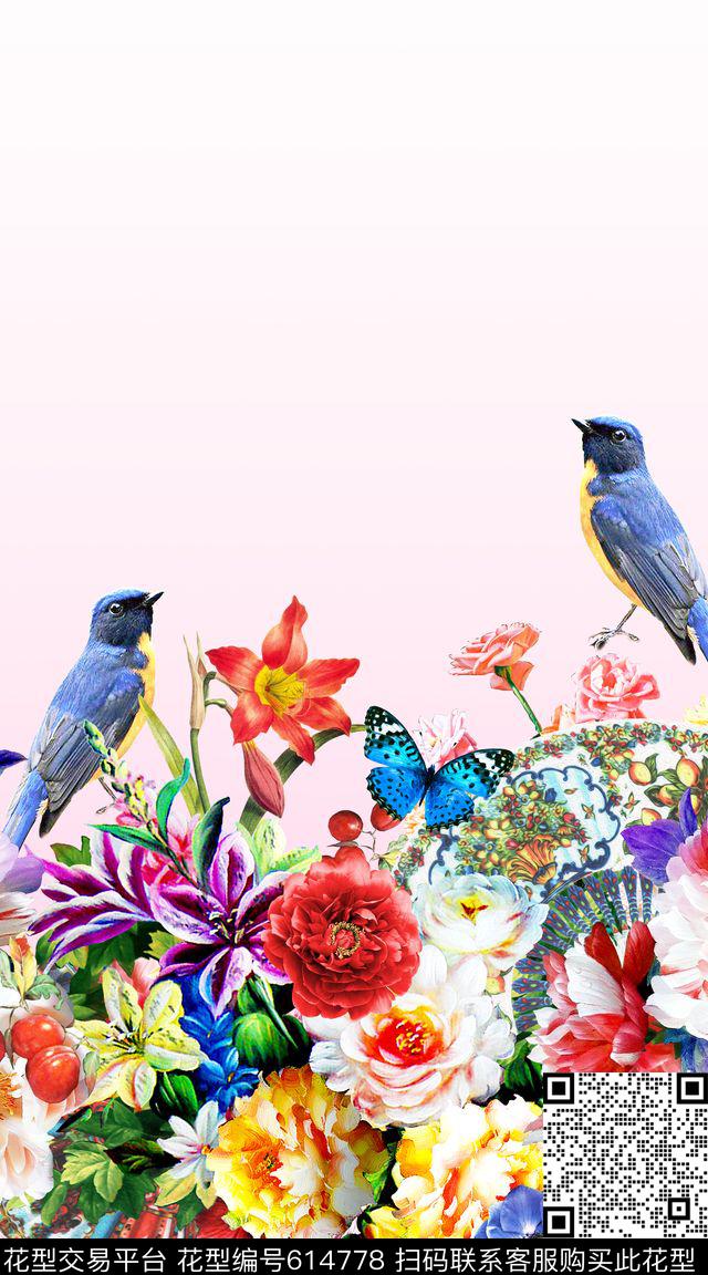 花鸟民族风花朵数码印花华亿平台下载（图片编号: 614778） - 瓦栏（Walan）
