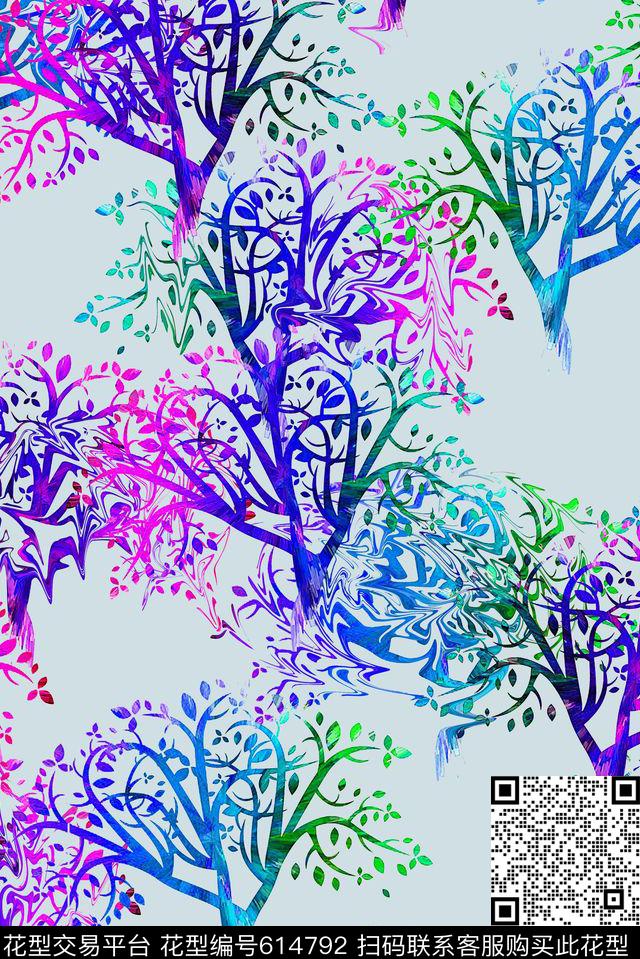 手绘水彩画树枝抽象彩绘印花时尚大牌女装裙子印花数码印花华亿平台下载（图片编号: 614792） - 瓦栏（Walan）
