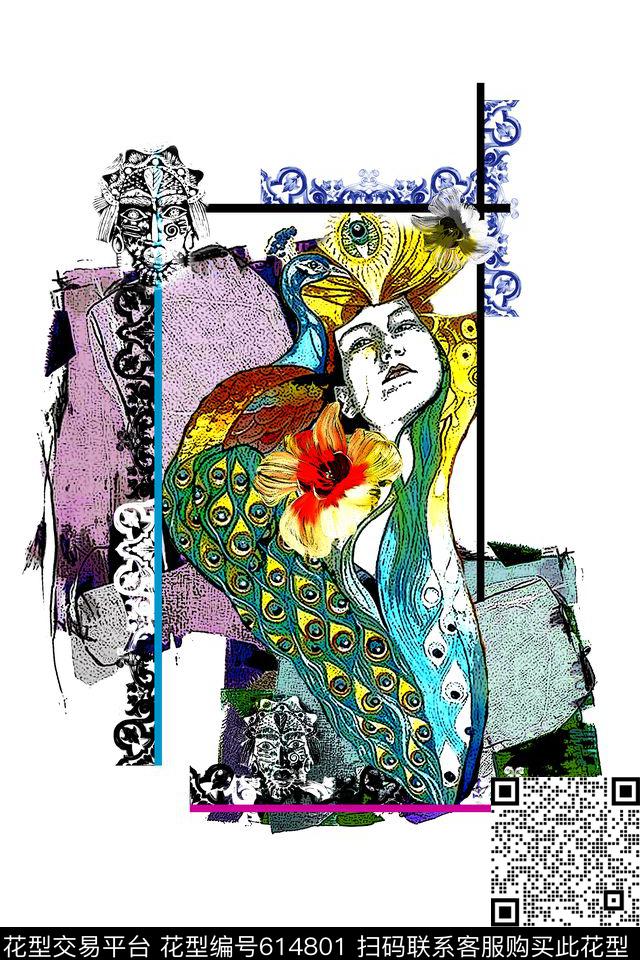 手绘休闲创意数码印花华亿平台下载（图片编号: 614801） - 瓦栏（Walan）