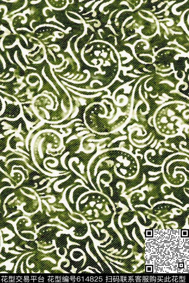 欧洲风牛仔纹理藤蔓数码印花华亿平台下载（图片编号: 614825） - 瓦栏（Walan）