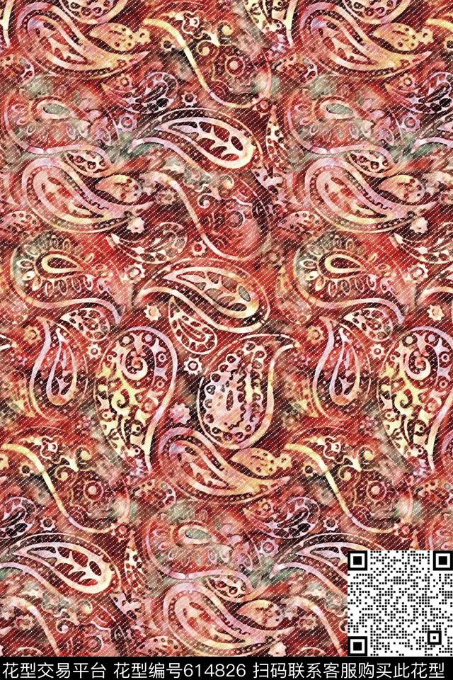 佩斯利牛仔纹理女装数码印花华亿平台下载（图片编号: 614826） - 瓦栏（Walan）