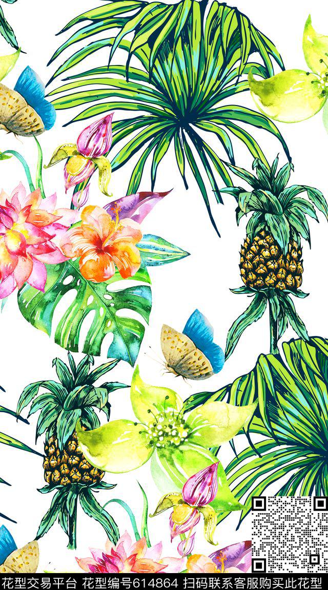 花鸟花朵花卉数码印花华亿平台下载（图片编号: 614864） - 瓦栏（Walan）