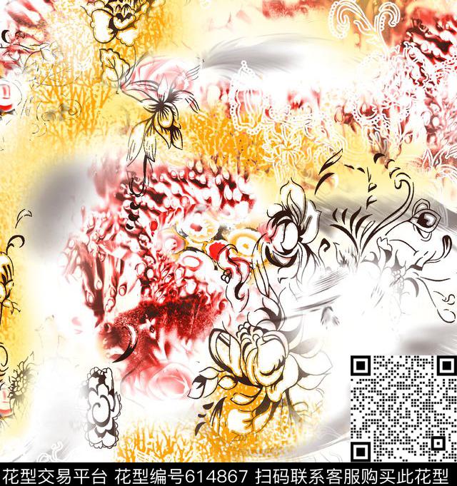 清爽白底小清新数码印花华亿平台下载（图片编号: 614867） - 瓦栏（Walan）