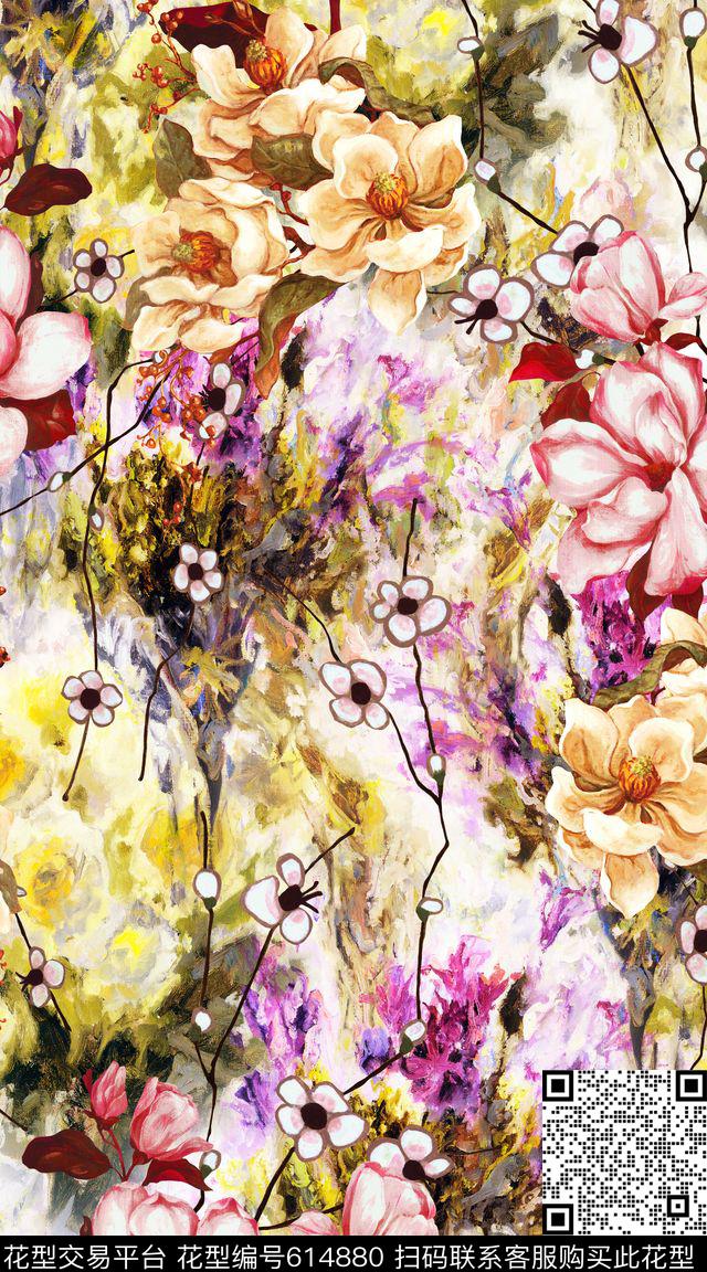 欧式时尚花卉数码印花华亿平台下载（图片编号: 614880） - 瓦栏（Walan）