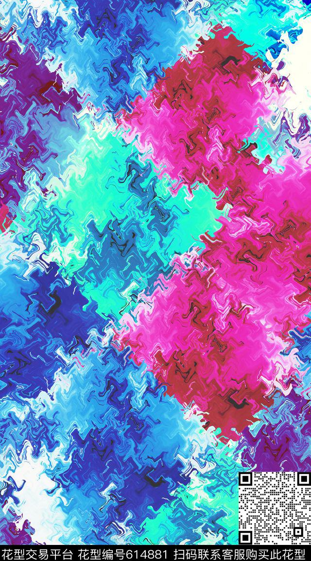 抽象色块创意数码印花华亿平台下载（图片编号: 614881） - 瓦栏（Walan）