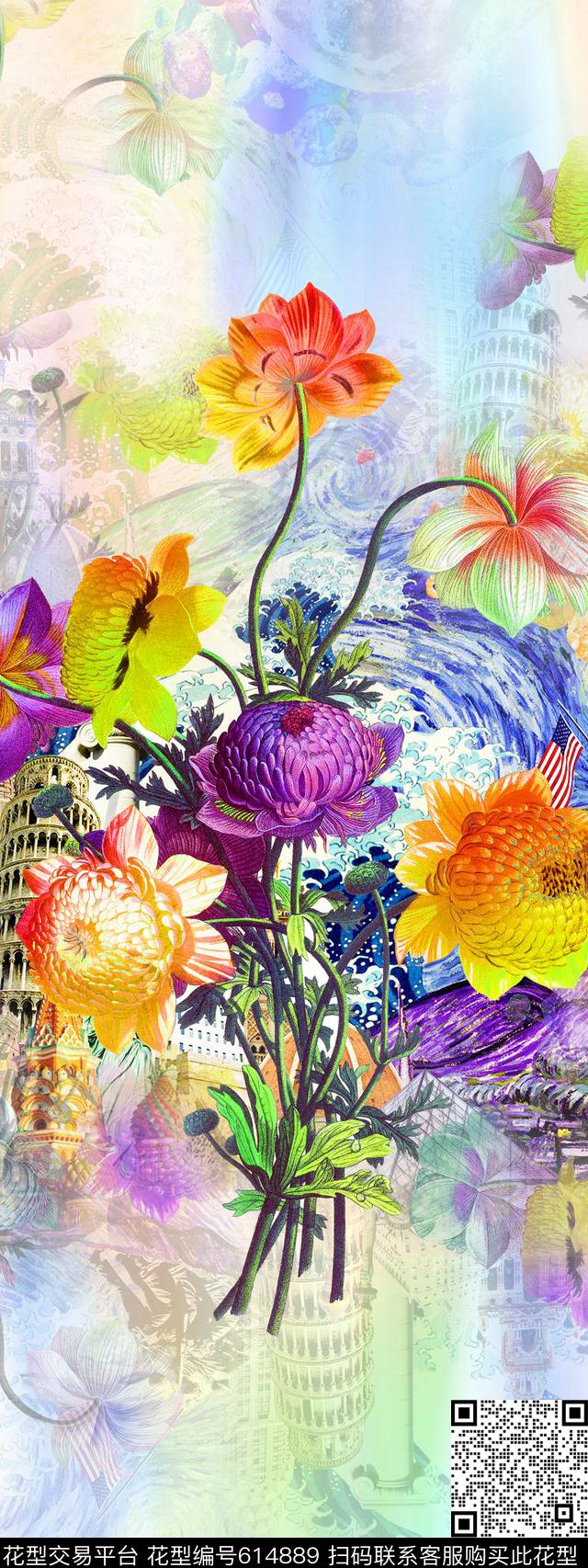 围巾华亿平台定位花卉数码印花华亿平台下载（图片编号: 614889） - 瓦栏（Walan）